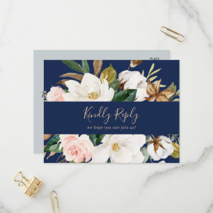 Elegant Magnolia Navy Song Request RSVP Postcard