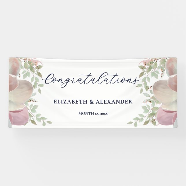 Elegant Magnolia Pink and White Wedding  Banner (Horizontal)
