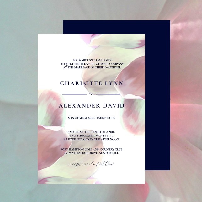 Elegant Magnolia Pink and White Wedding Invitation (Elegant Magnolia Pink and White Wedding Invitation 3)