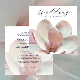 Elegant Magnolia Pink and White Wedding Invitation