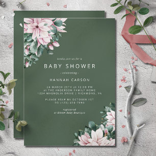 Elegant Magnolia   Simple Forest Green Baby Shower Invitation
