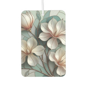 Elegant Magnolia Stained Glass Floral Mosaic Art Car Air Freshener