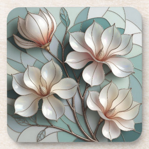 Elegant Magnolia Stained Glass Floral Mosaic Art Coaster
