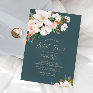 Elegant Magnolia   Teal and White Bridal Shower Invitation