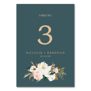 Elegant Magnolia   Teal and White Table Number