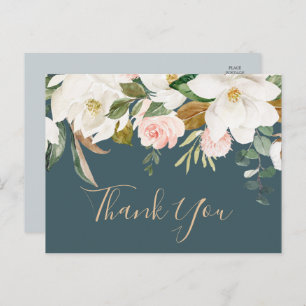 Elegant Magnolia Teal and White Thank You Postcard