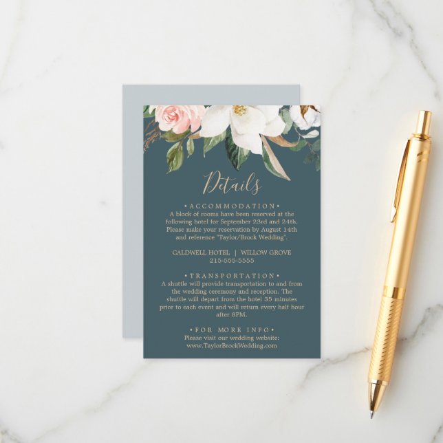 Elegant Magnolia | Teal Details Enclosure Card (Front/Back In Situ)