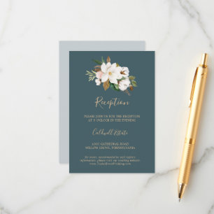 Elegant Magnolia Teal Reception Insert Card