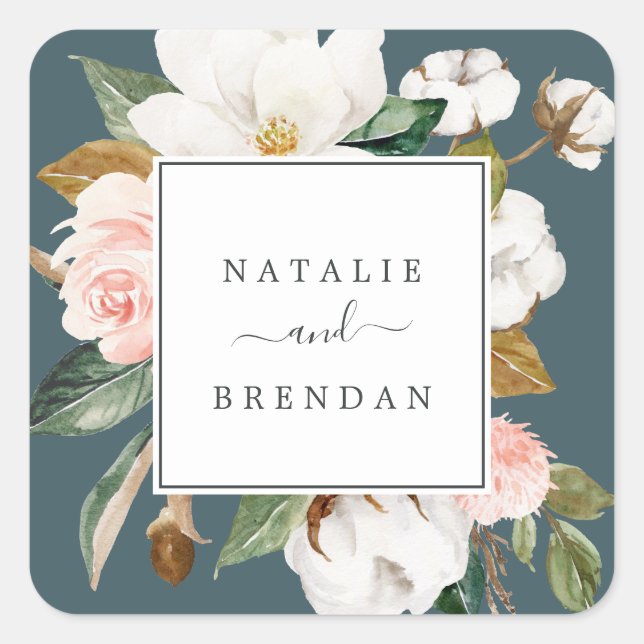 Elegant Magnolia | Teal Wedding Envelope Seals (Front)