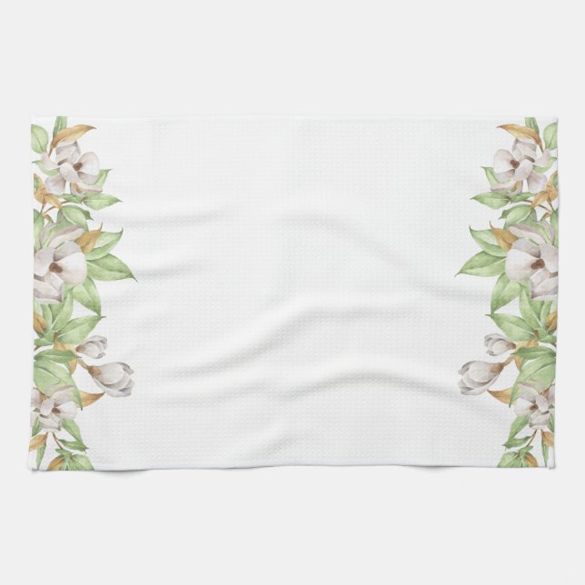 Elegant Magnolia Watercolor Kitchen Towel (Horizontal)