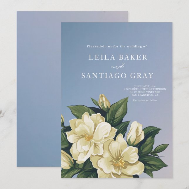 Elegant Magnolia Wedding Invitation (Front/Back)