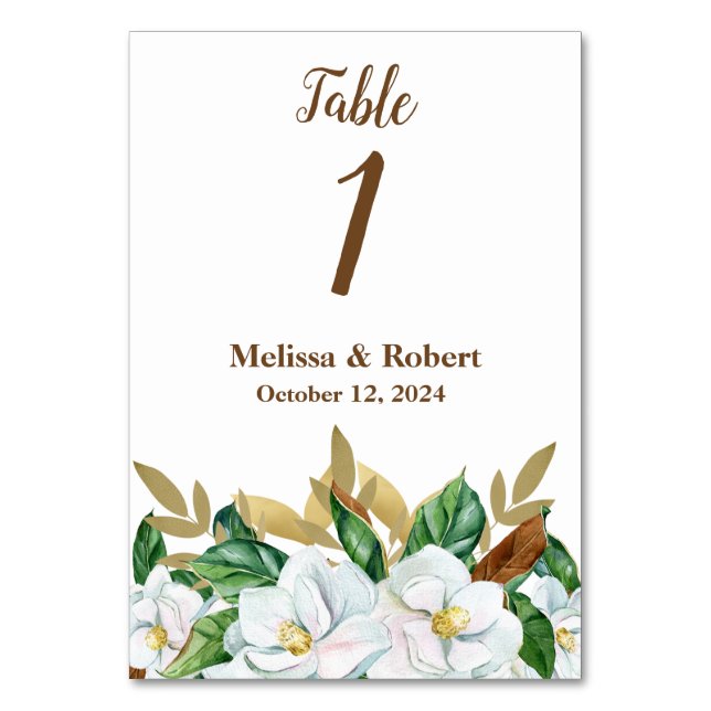 Elegant Magnolia Wedding Table Card (Front)
