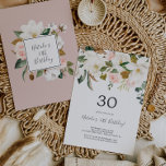 Elegant Magnolia | White and Blush 30th Birthday Invitation<br><div class="desc">This elegant magnolia white and blush 30th birthday invitation is perfect for a modern classy event. The soft floral design features watercolor blush pink peonies, stunning white magnolia flowers and cotton with gold and green leaves in a luxurious arrangement. Personalise the back of the card with the name of the...</div>