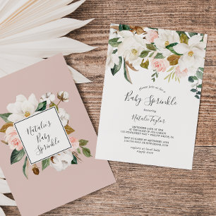 Elegant Magnolia   White and Blush Baby Sprinkle Invitation