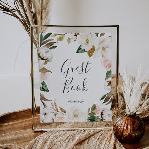 Elegant Magnolia White and Blush Guest Book Sign