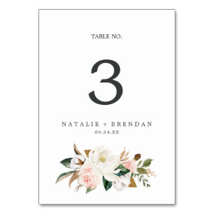 Elegant Magnolia   White and Blush Table Number