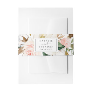 Elegant Magnolia White and Blush Wedding Invitation Belly Band