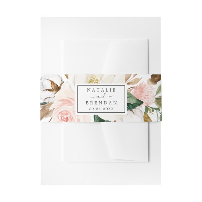Elegant Magnolia | White and Blush Wedding Invitation Belly Band (Front Example)