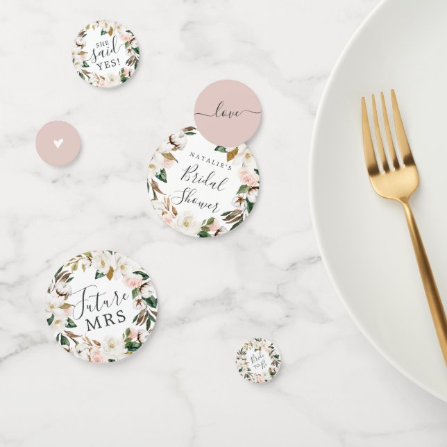 Elegant Magnolia White & Blush Bridal Shower Table Confetti (Group)