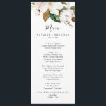 Elegant Magnolia White & Blush Wedding Dinner Menu<br><div class="desc">This elegant magnolia white and blush wedding dinner menu card is perfect for a modern classy wedding. The soft floral design features watercolor blush pink peonies, stunning white magnolia flowers and cotton with gold and green leaves in a luxurious arrangement. This menu can be used for a wedding reception, rehearsal...</div>
