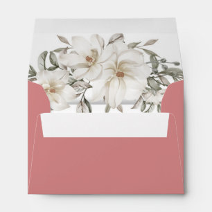 Elegant Magnolia White & Blush Wedding Envelope