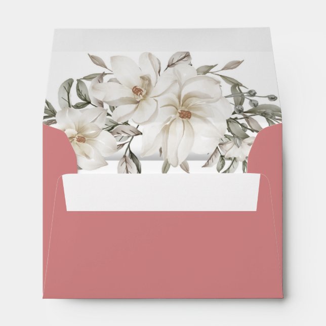 Elegant Magnolia White & Blush  Wedding Envelope (Back (Bottom))
