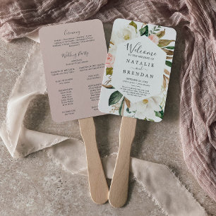 Elegant Magnolia White & Blush Wedding Program Fan