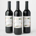 Elegant Magnolia | White Bridesmaid Proposal Wine Label<br><div class="desc">This elegant magnolia white bridesmaid proposal wine label is perfect for a modern classy wedding. The soft floral design features watercolor blush pink peonies, stunning white magnolia flowers and cotton with gold and green leaves in a luxurious arrangement. Customise the wine bottle label with the name of the bridesmaid, a...</div>