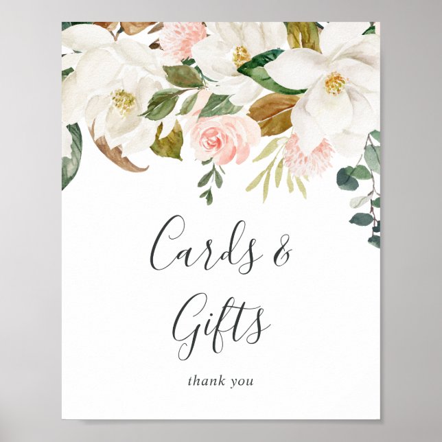 Elegant Magnolia | White Cards and Gifts Sign (Front)