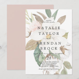 Elegant Magnolia   White Faded Floral Wedding Invitation