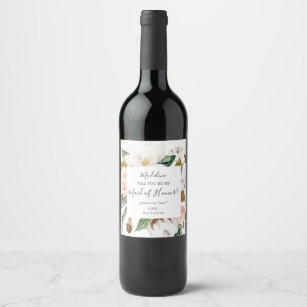 Elegant Magnolia   White Maid of Honour Proposal Wine Label