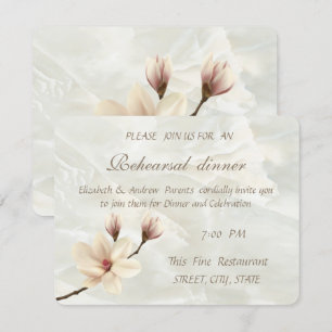 Elegant  Magnolia, White Marble  Rehearsal Dinner Invitation