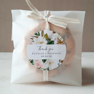 Elegant Magnolia White Thank You Favour Sticker