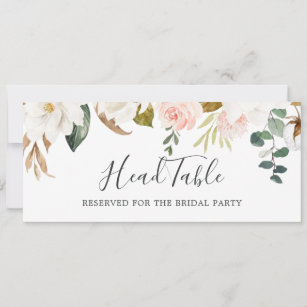 Elegant Magnolia   White Wedding Head Table Sign Invitation