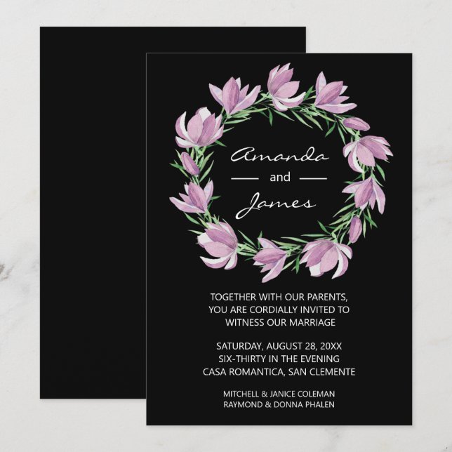 Elegant Magnolia Wreath Wedding Invitations (Front/Back)