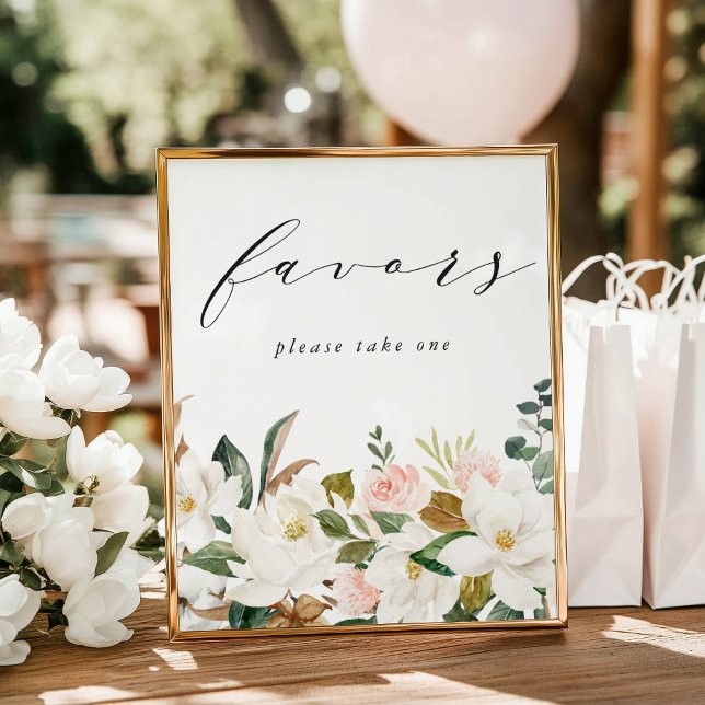 Elegant Magnolias Baby Shower Favours Sign (Creator Uploaded)