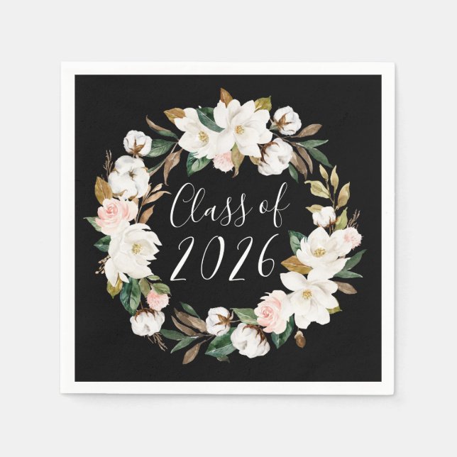 Elegant Magnolias Class of 2025 Graduation Napkin (Front)