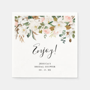 Elegant Magnolias & Cotton Bridal Shower Napkins