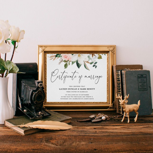 Elegant Magnolias & Cotton Certificate Of Marriage Poster (Creator Uploaded)