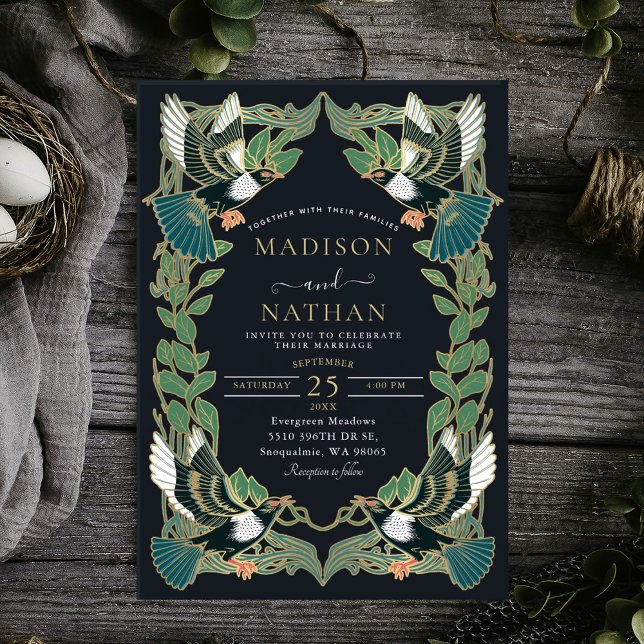 Elegant Magpie Art Nouveau Wedding Invitation (Creator Uploaded)
