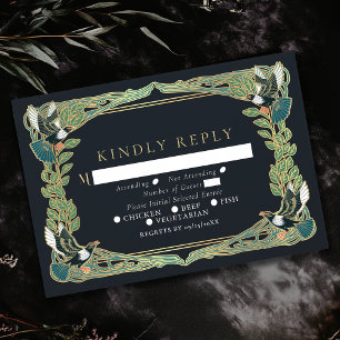 Elegant Magpie Art Nouveau Wedding RSVP Card