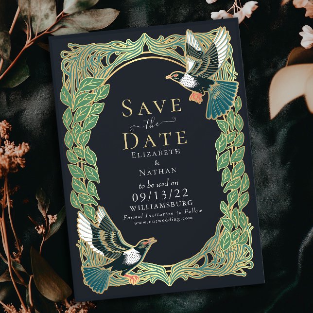 Elegant Magpie Art Nouveau Wedding Save the Date  Invitation (Creator Uploaded)
