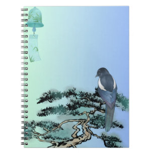 Elegant Magpie Bird & Japanese Bonsai Drawstring B Notebook