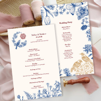 Elegant Magpie Floral Chinese Wedding Program