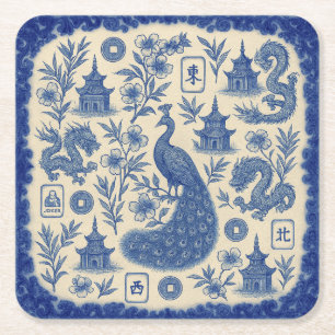 Elegant Mahjong Toile Paper Coaster Set