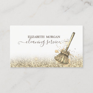 Elegant Maid Cleaning Gold Glitter Business Card