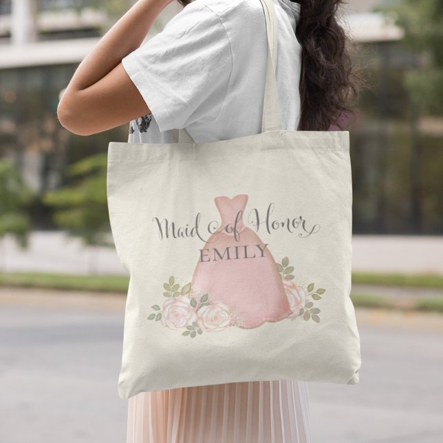 Elegant Maid of Honour Modern Blush Pink Floral Tote Bag (Creator Uploaded)