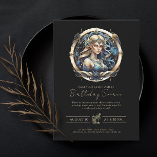 Elegant Maiden Star Symbol Classic Blue Gold Virgo Invitation