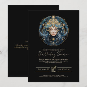 Elegant Maiden Sun Sign Cosmic Black Gold Virgo Invitation