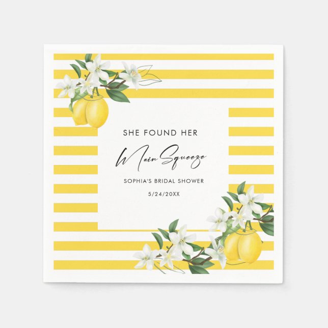 Elegant Main Squeeze Bridal Shower Napkin (Front)